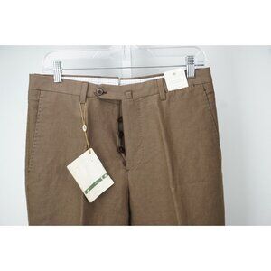 Luigi Borrelli Dark Brown Linen Cotton Blend Pants Sz 46 NEW